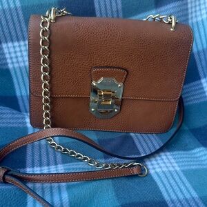 Aldo Brown Leather Gold Tone Chain Strap Bag